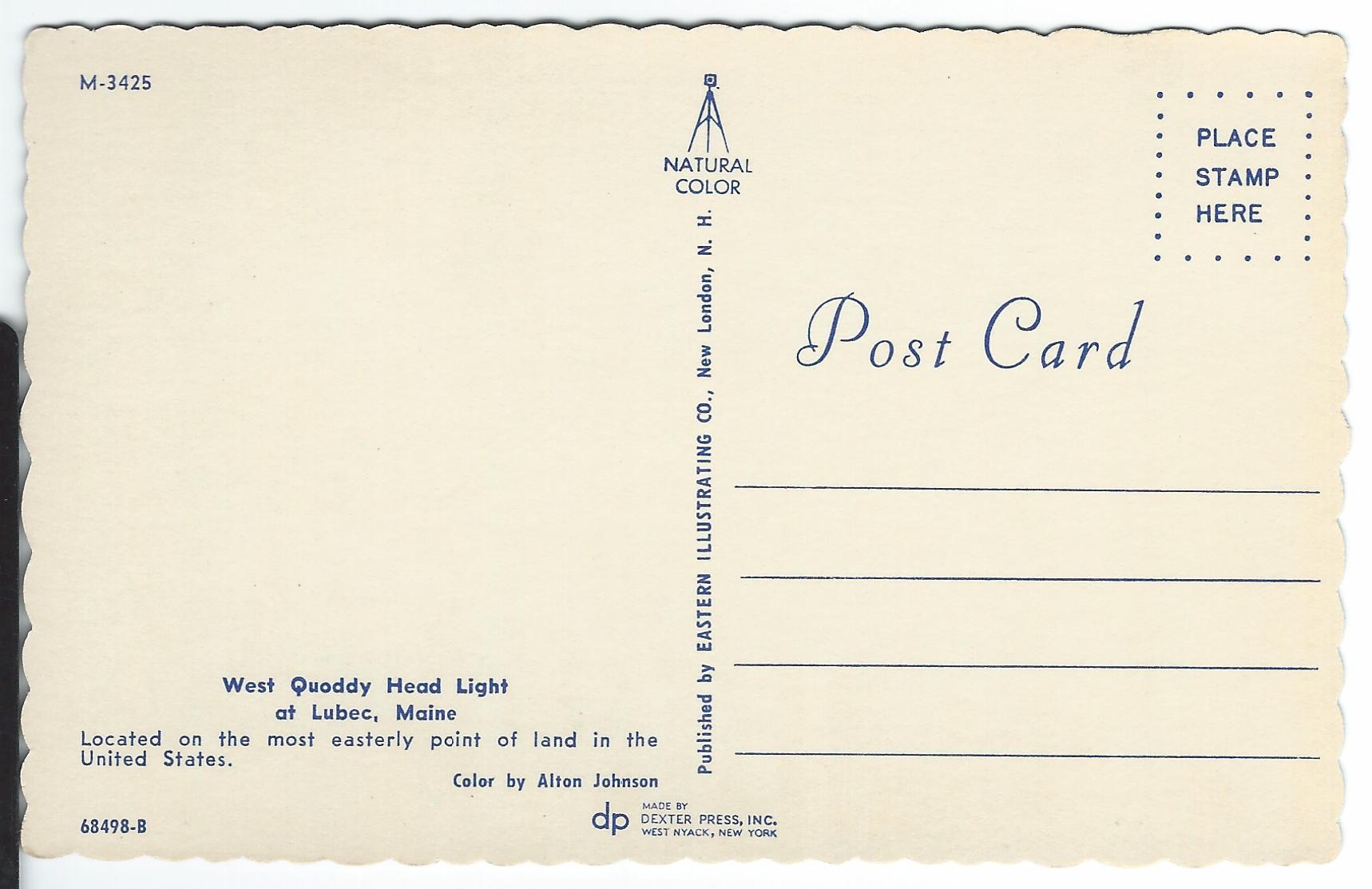 WEST QUODDY HEAD LIGHTHOUSE POSTCARD M-3425 MAINE (ME)