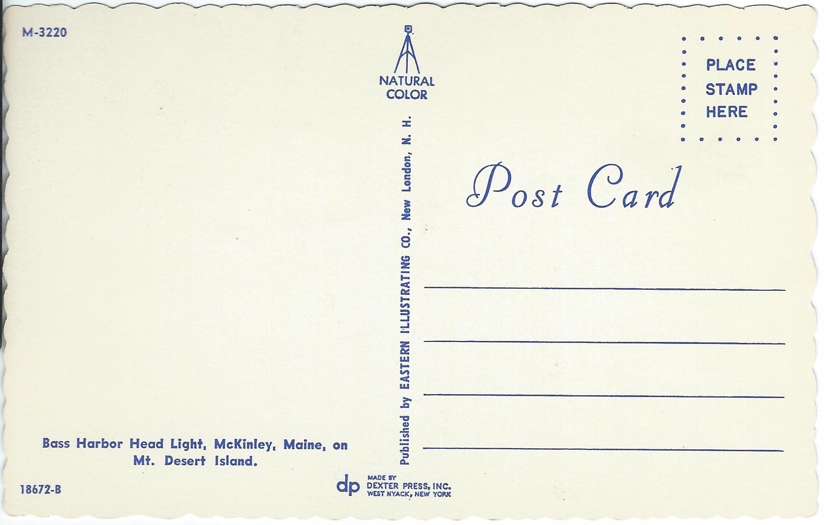 BASS HARBOR HEAD LIGHTHOUSE POSTCARD M-3220 18672-B (ME)