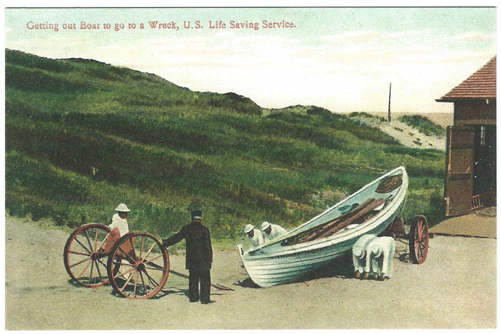 US Life Saving Service: Getting Out Boat to go to Wreck Postcard