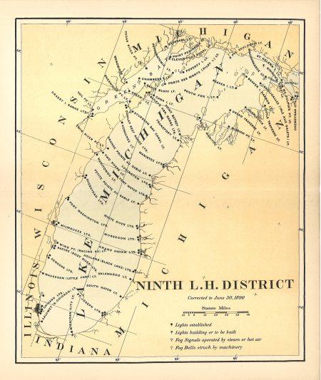 Lighthouse District Map; Ninth District; ca. 1890 - Click Image to Close