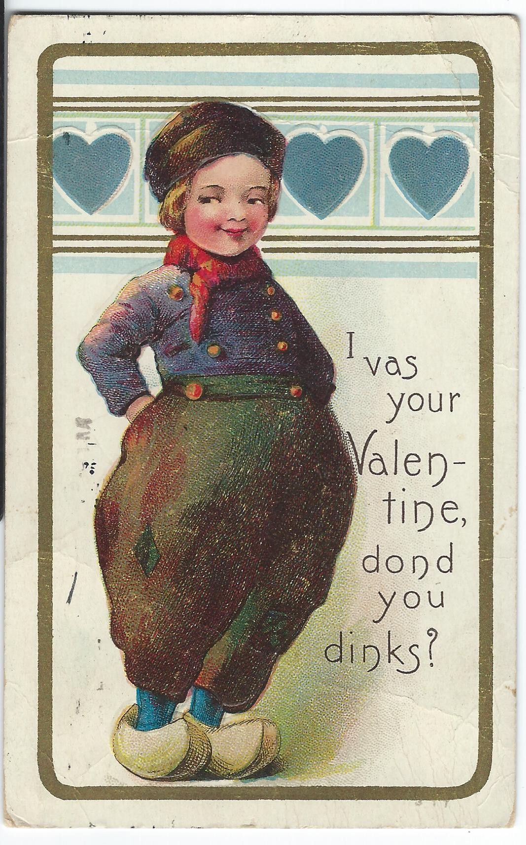 VALENTINE EMBOSSED POSTCARD HEARTS Posted 1915 - Click Image to Close