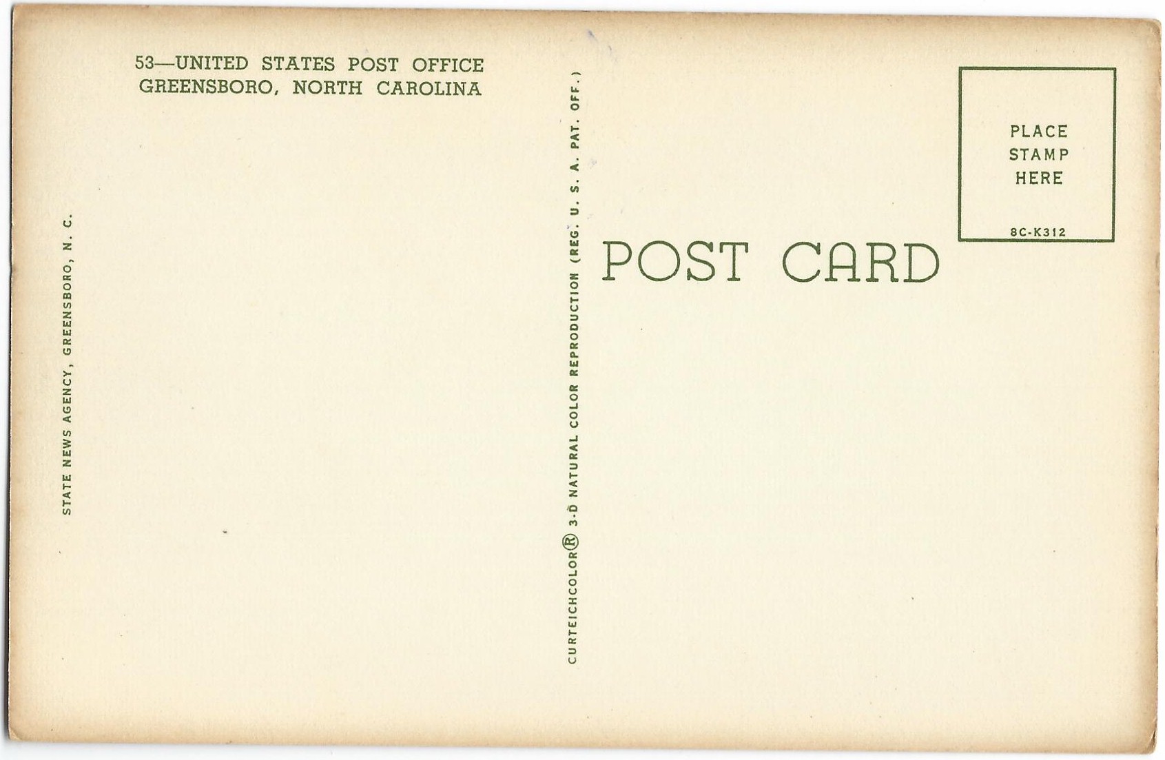 Post Office Greensboro, North Carolina Postcard 53 8C-K312 (NC)