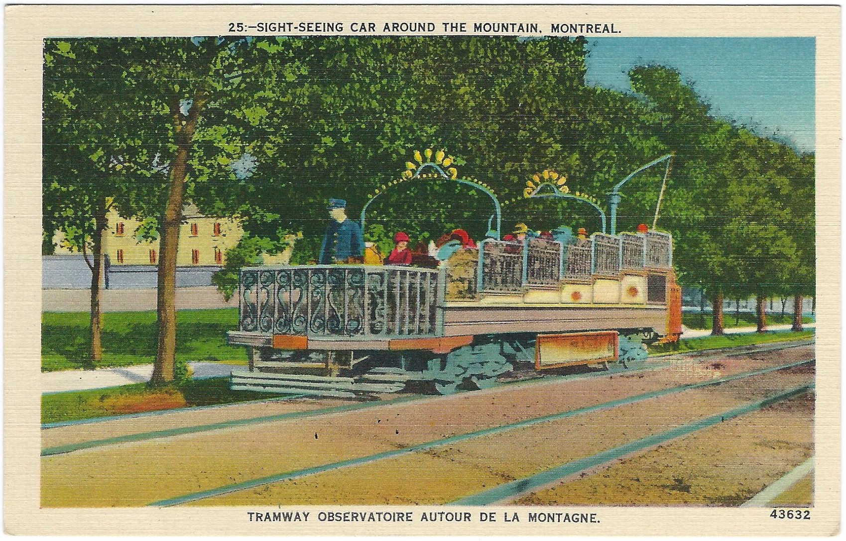 SIGHT-SEEING CAR AROUND THE MOUNTAIN MONTREAL LINEN POSTCARD 436