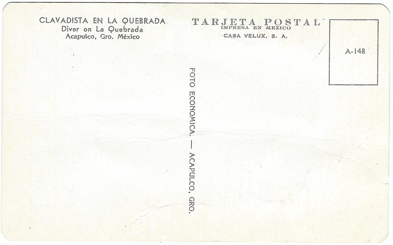 Diver on La Quebrada Acapulco, Mexico Postcard A-148 - Click Image to Close