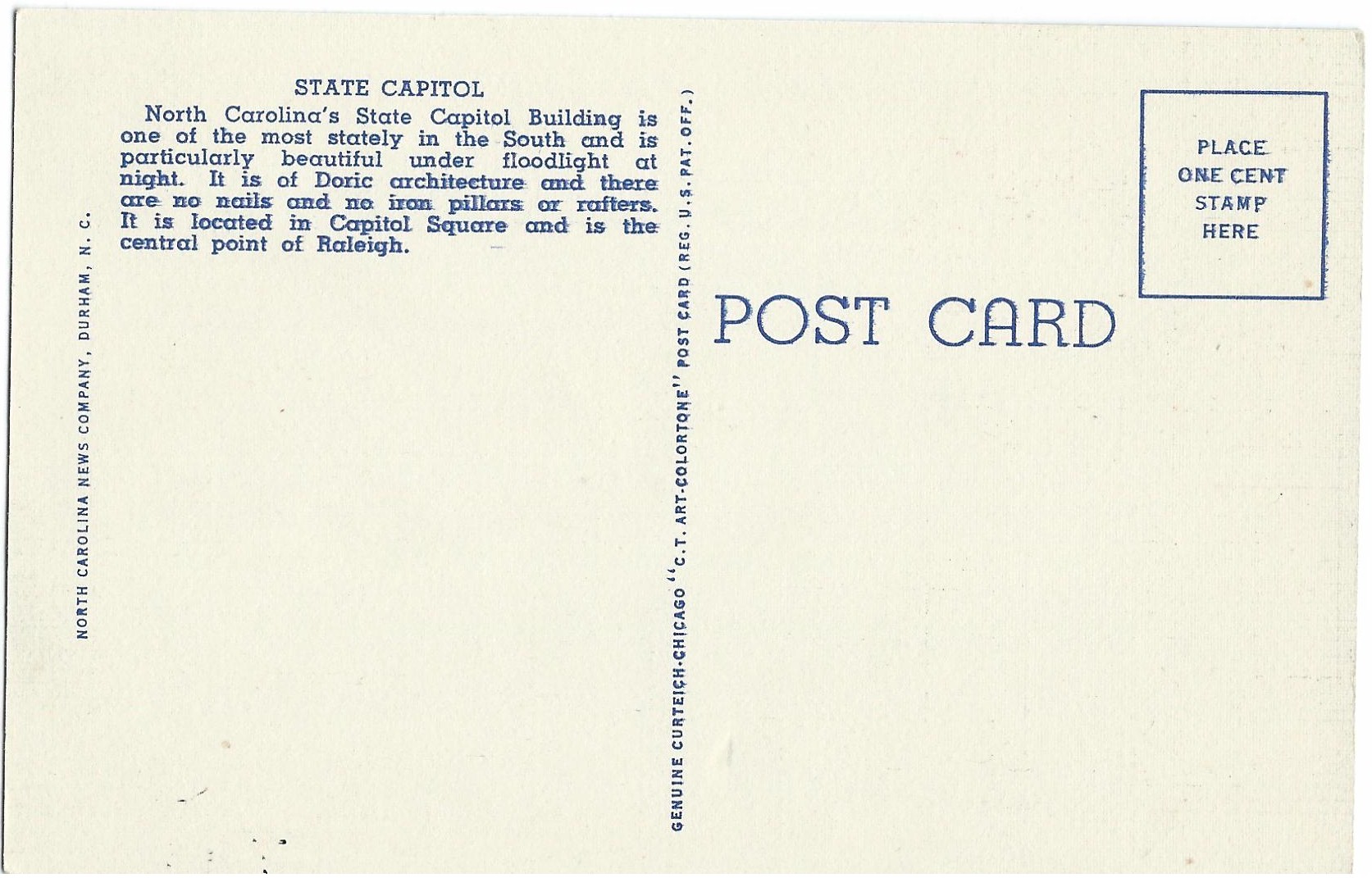 State Capitol Raleigh N.C. Postcard 4B-H1032 (NC) - Click Image to Close