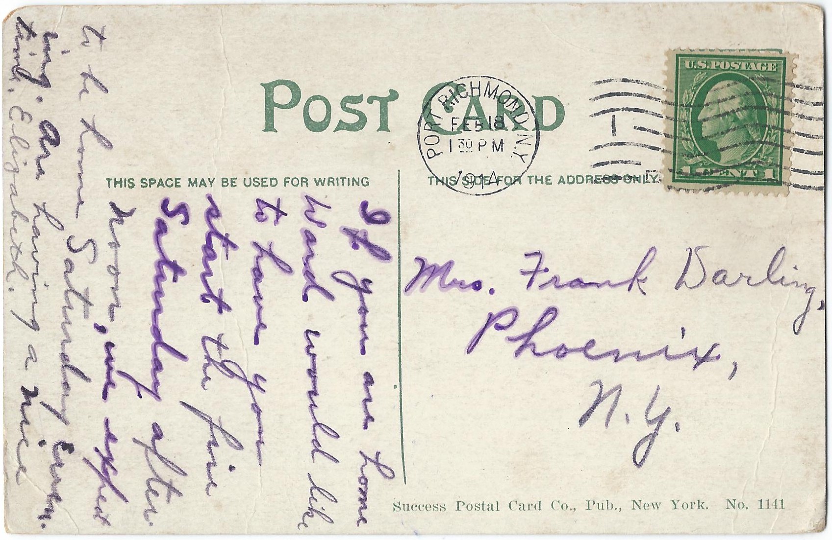 The Aquarium, New York Postcard No 1141 Postmarked 1914