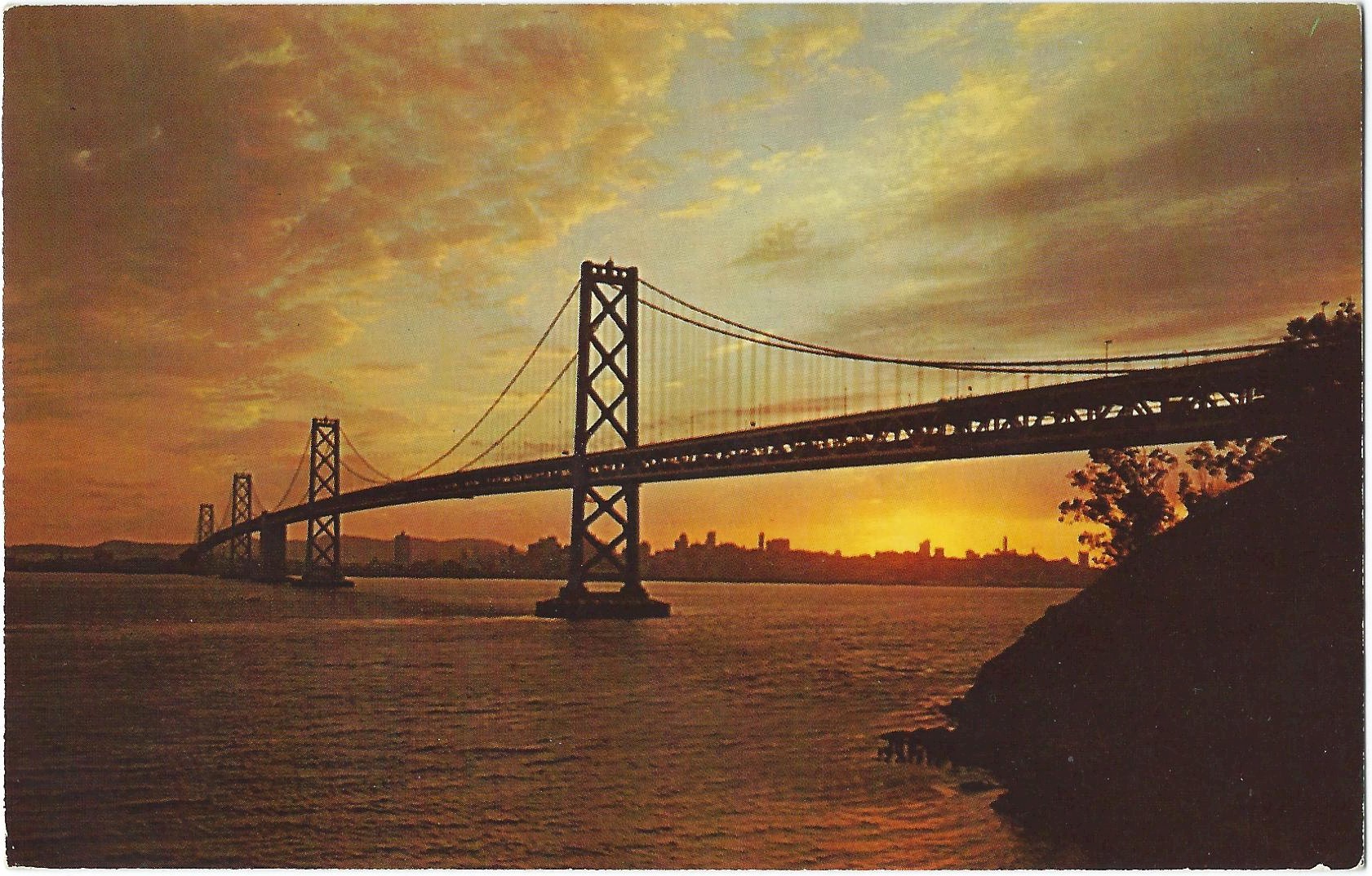 SAN FRANCISCO OAKLAND BAY BRIDGE AT SUNSET POSTCARD 52888-B - Click Image to Close