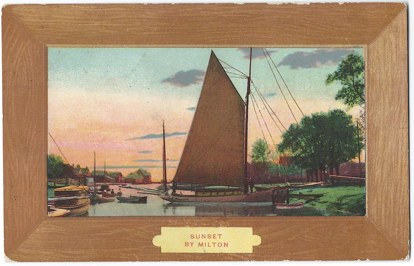 SUNSET by Milton - Sailboat Postcard - Postmarked 1911