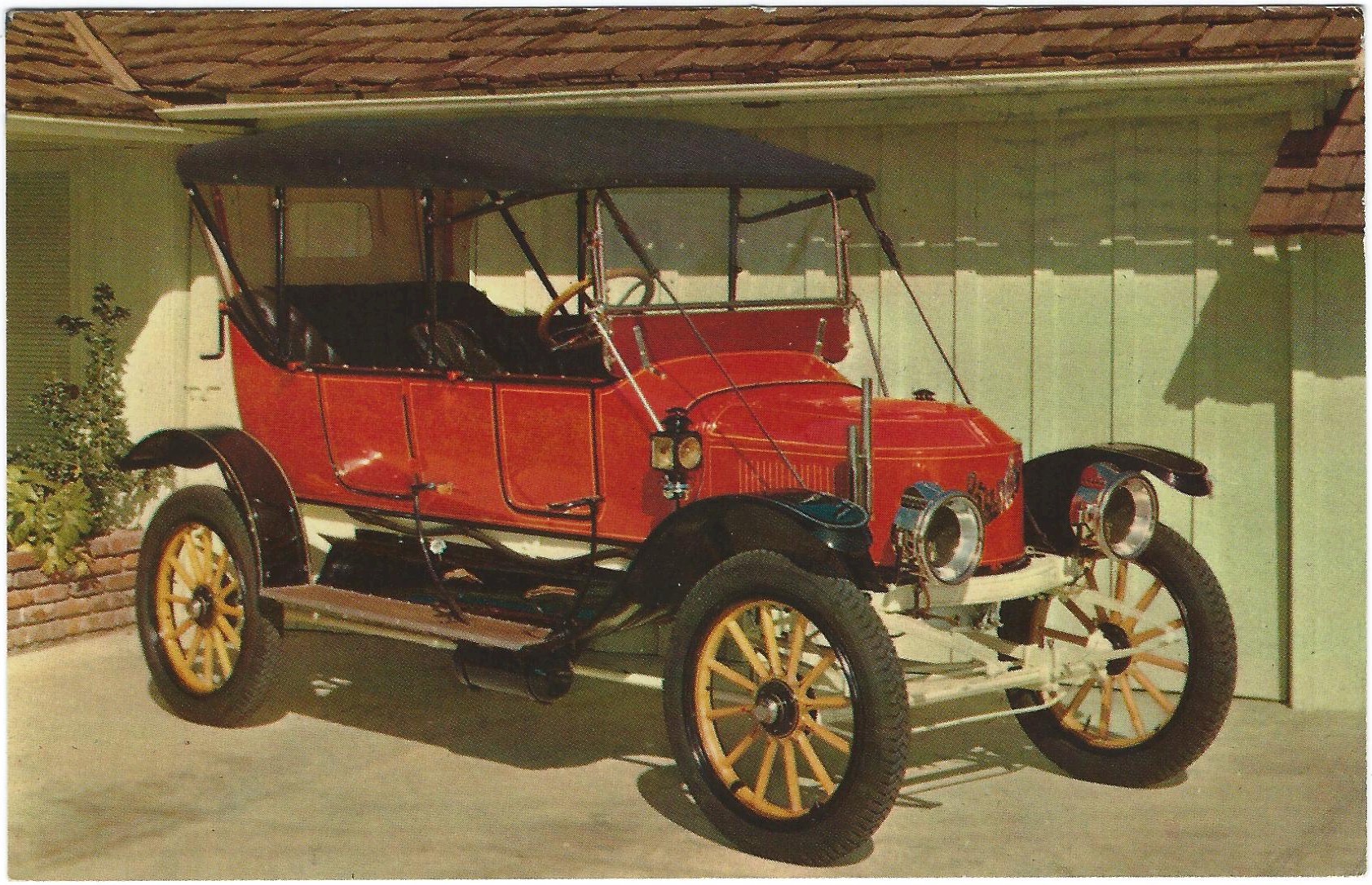 1913 STANLEY STEAMER TOURING CAR POSTCARD MAILED 1967 CHEVROLET