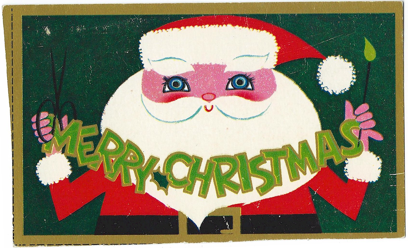 Merry Christmas Santa Claus Happy New Year Unused Postcard