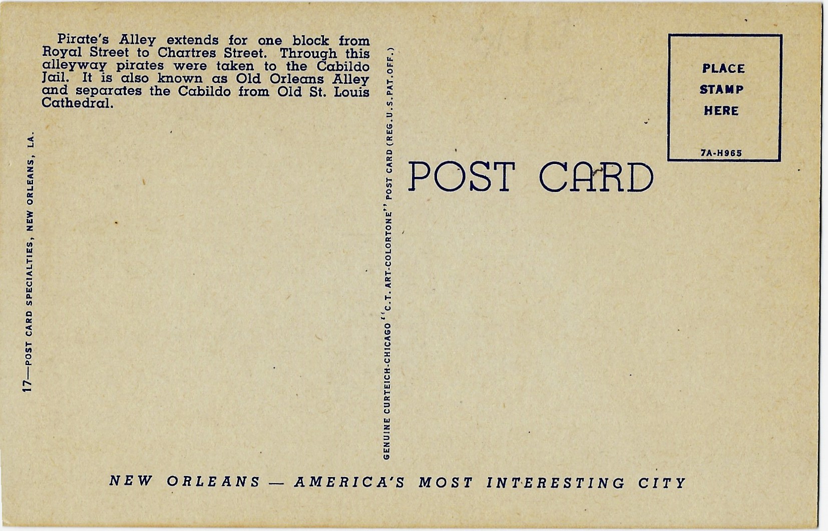 Pirate's Alley New Orleans La Postcard 17 7A-H965 - Click Image to Close