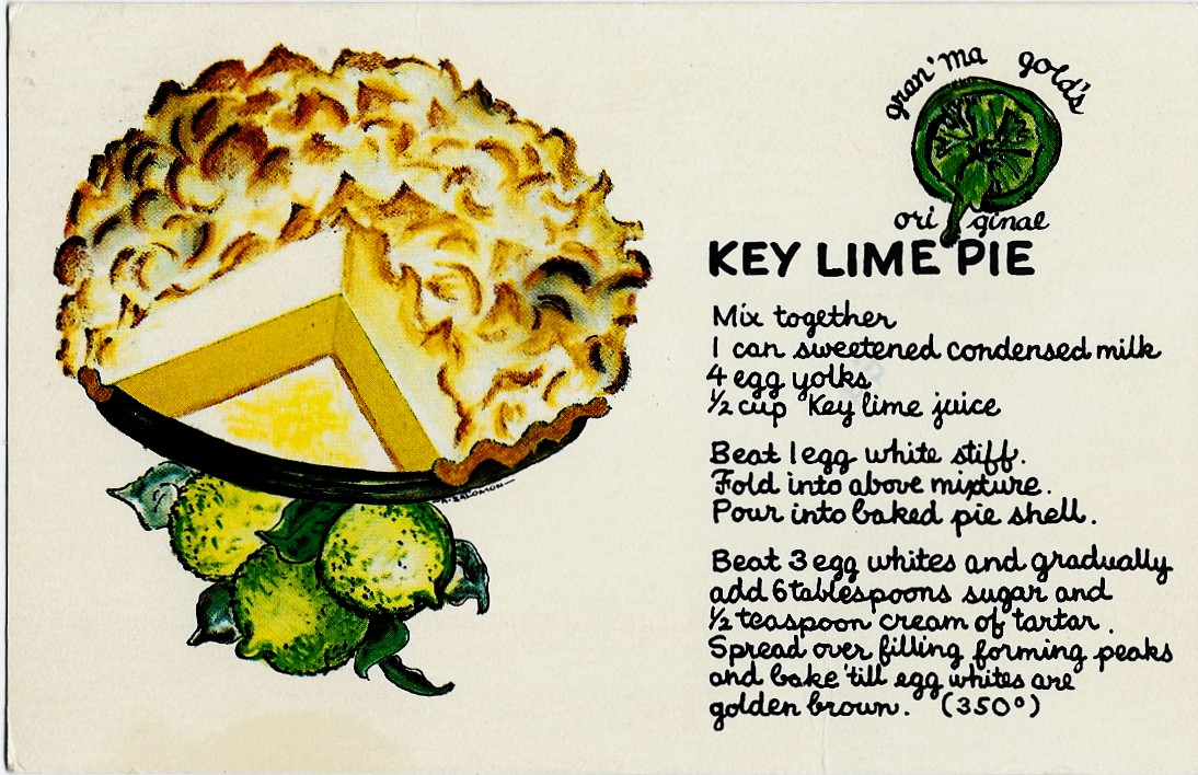 KEY LIME PIE "gran'ma gold's original" RECIPE POSTCARD