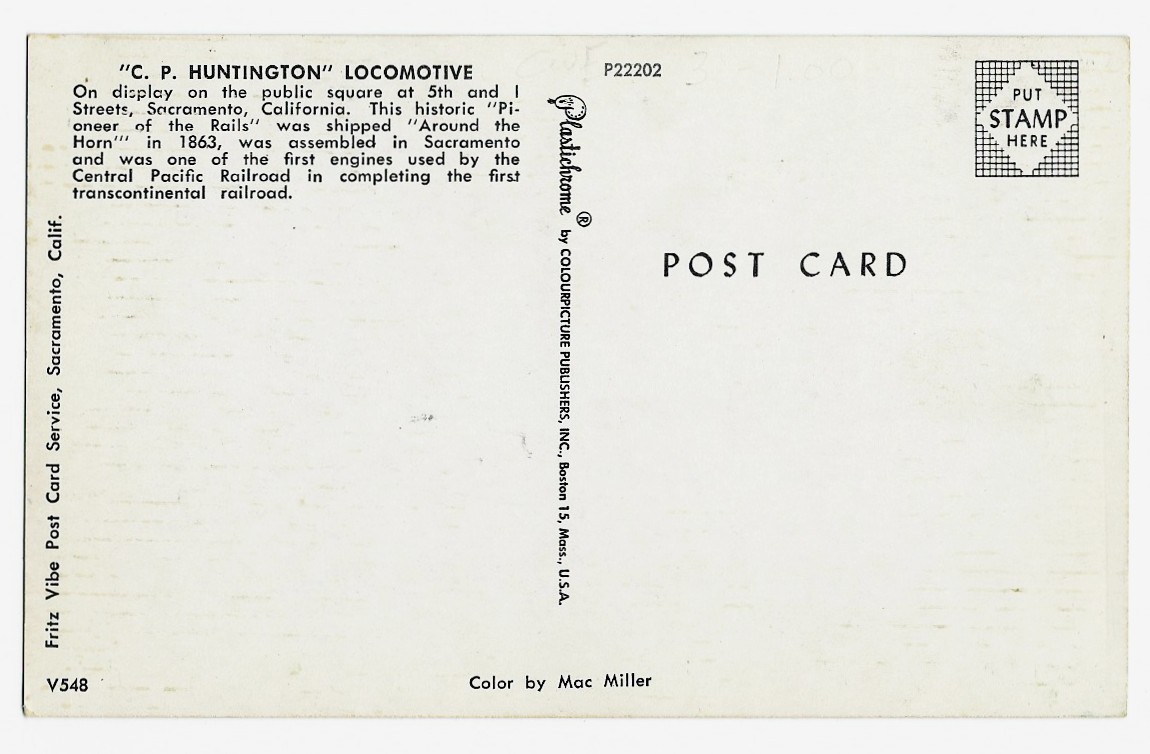 C.P. Huntington Locomotive Postcard P22202 V548