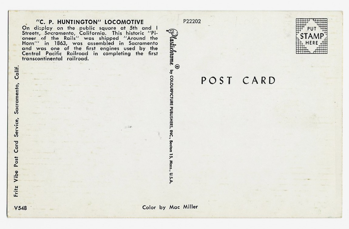 C.P. Huntington Locomotive Postcard P22202 V548