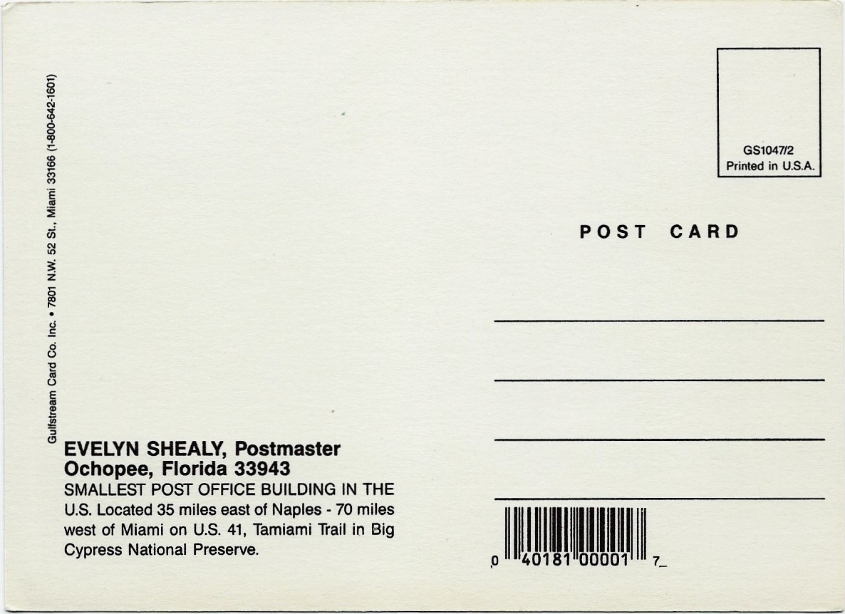 Post Office OCHOPEE, FL Evelyn Shealy Postmaster GS1047/2 - Click Image to Close