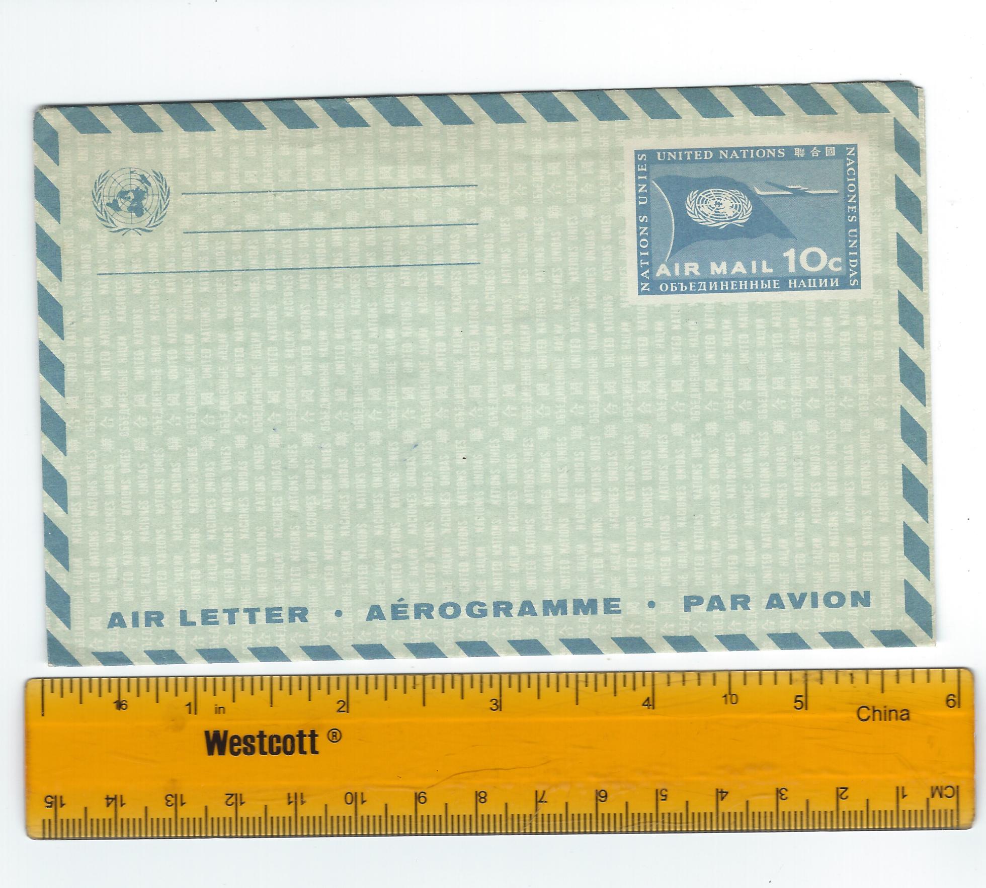 VINTAGE UNUSED UNITED NATIONS 10¢ AIR MAIL AIR LETTER AEROGRAMME - Click Image to Close